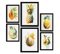 Nacnic Fruits tropicaux Affiches. Illustrations de Fruits, Légumes et Aliments Sains dans un Style Aquarelle sur Fond Blanc Pur. Design d'intérieur et décoration. A4 & A3 Cadres noirs.