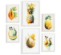 Nacnic Fruits tropicaux Affiches. Illustrations de Fruits, Légumes et Aliments Sains dans un Style Aquarelle sur Fond Blanc Pur. Design d'intérieur et décoration. A4 & A3 Cadres blancs.