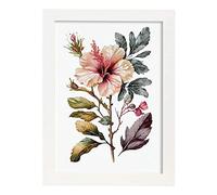 Nacnic Hibiscus Affiche dans style Aquarelle Fleur Plante Botanique Minimaliste Fond Blanc Impression d'art mural pour maison de salon Design d'intérieur Modèle 1 A3 avec cadre blanc