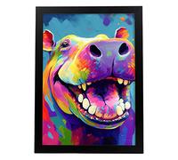 Nacnic Hippopotame Illustration animale colorée Impressions d'affiches d'art mural pour chambre d'enfant ou décoration de design d'intérieur de salon Modèle 1 Taille A4 avec cadre noir