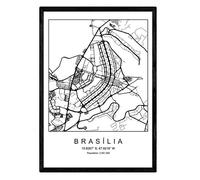 Nacnic Imprimer carte de la ville de Brasilia style nordique noir et blanc. affiche de format A3 papier imprimé No 250 gr. Peintures, estampes et affiches pour le salon et chambre à coucher