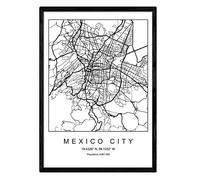 Nacnic Imprimer carte de la ville de Mexico style scandinave en noir et blanc. affiche de format A3 papier imprimé No 250 gr. Peintures, estampes et affiches pour le salon et chambre à coucher
