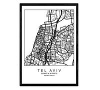 Nacnic Imprimer carte de la ville Tel aviv style scandinave en noir et blanc. affichage A4 papier imprimé No 250 gr. Peintures, estampes et affiches pour le salon et chambre à coucher