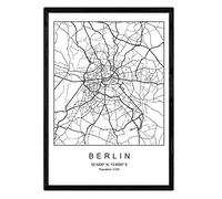 Nacnic Imprimer Plan de la ville de Berlin style scandinave en noir et blanc. affiche de format A3 papier imprimé No 250 gr. Peintures, estampes et affiches pour le salon et chambre à coucher