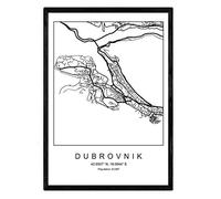 Nacnic Imprimer Plan de la ville de Dubrovnik style scandinave en noir et blanc. affiche de format A3 papier imprimé No 250 gr. Peintures, estampes et affiches pour le salon et chambre à coucher