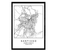Nacnic Imprimer Plan de la ville de Santiago style scandinave en noir et blanc. affiche de format A3 papier imprimé No 250 gr. Peintures, estampes et affiches pour le salon et chambre à coucher