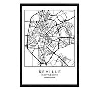 Nacnic Imprimer Plan de la ville de Séville style scandinave en noir et blanc. affichage A4 papier imprimé No 250 gr. Peintures, estampes et affiches pour le salon et chambre à coucher