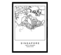Nacnic Imprimer Plan de la ville de Singapour style nordique noir et blanc. affichage A4 papier imprimé No 250 gr. Peintures, estampes et affiches pour le salon et chambre à coucher
