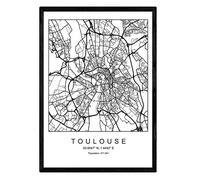 Nacnic Imprimer Plan de la ville de Toulouse style nordique noir et blanc. affichage A4 papier imprimé No 250 gr. Peintures, estampes et affiches pour le salon et chambre à coucher