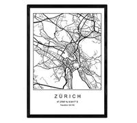 Nacnic Imprimer Plan de la Ville de Zurich Style scandinave en Noir et Blanc. Affiche de Format A3 Papier imprimé No 250 GR. Peintures, estampes et Affiches pour Le Salon et Chambre à Coucher