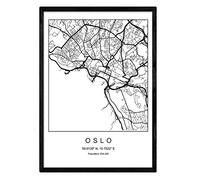 Nacnic Imprimer Plan de la Ville d'Oslo Style Nordique Noir et Blanc. Affichage A4 Papier imprimé No 250 GR. Peintures, estampes et Affiches pour Le Salon et Chambre à Coucher