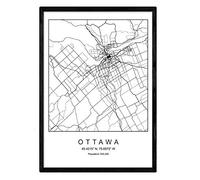 Nacnic Imprimer Plan de la ville d'Ottawa style nordique noir et blanc. affichage A4 papier imprimé No 250 gr. Peintures, estampes et affiches pour le salon et chambre à coucher