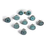 Nacnic Jeu de 10 poignées de céramique avec mosaïque florale bleus, peint à la main. Tireurs à la main pour armoires, tiroirs et confortables. Poignées classiques de 40 mm de diamètre.