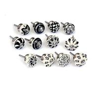 Nacnic Jeu de 12 poignées de céramique Noirs et Blancs, Peint à la Main. Tireurs à la Main pour armoires, tiroirs et Confortables. Poignées de céramique Classiques de 40 mm de diamètre