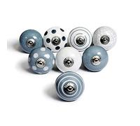 Jeu de 8 poignées de céramique noir et gris, peint à la main avec des motifs différents. Tireurs à la main pour armoires, tiroirs et confortables. poignées classiques de 40 mm de diamètre.