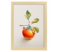 Nacnic Kaki Affiche dans le style aquarelle Fruits Illustration Fond blanc Impressions d'art mural pour maison, cuisine, salon Design d'intérieur Décoration. Model, A4 avec cadre en bois clair