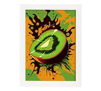 Nacnic kiwi Affiche colorée de légumes et de fruits Illustration Mur pop moderne Affiche d'art pour cuisine, salle à manger ou salon Design d'intérieur Décoration, A4 avec cadre blanc