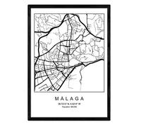 Nacnic La feuille de carte la ville de Malaga style nordique noir et blanc. affichage A4 papier imprimé No 250 gr. Peintures, estampes et affiches pour le salon et chambre à coucher