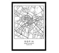 Nacnic Lame carte de la ville de Sofia style nordique noir et blanc. affiche de format A3 papier imprimé No 250 gr. Peintures, estampes et affiches pour le salon et chambre à coucher
