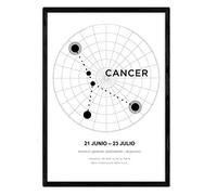 Nacnic Lamina avec constellation du cancer. Affiche avec le symbole du zodiaque format A3 et étoilé fond de ciel