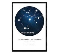 Nacnic Laminant avec la constellation du Sagittaire. Affiche avec le symbole du zodiaque format A3 et fond blanc