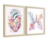 Nacnic Lot De 2 Affiches Anatomie Humaine Posters Et Tableaux Avec Cœur Et Système Respiratoire Style Floral Moderne Décoration Murale Médicale Taille A4 Cadre En Bois Léger