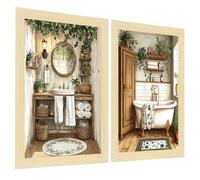 Nacnic Lot De 2 Affiches Rustiques Pour Salle De Bain - Illustration Imprimée Dans Un Style De Peinture À L'Huile Vintage Pour Décorer - Art Mural Pour Toilettes, Douches, Wc - A4 Cadre En Bois Clair