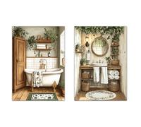 Nacnic Lot De 2 Affiches Rustiques Pour Salle De Bain - Illustration Imprimée Dans Un Style De Peinture À L'Huile Vintage Pour Décorer - Art Mural Pour Toilettes, Douche, Toilettes, Wc - A3 Sans Cadre