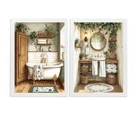 Nacnic Lot De 2 Affiches Rustiques Pour Salle De Bain - Illustration Imprimée Dans Un Style De Peinture À L'Huile Vintage Pour Décorer - Art Mural Pour Toilettes, Douches, Wc - A4 Cadre Blanc