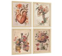 Nacnic Lot De 4 Affiches Anatomie Vintage Posters Et Tableaux Avec Fleurs Cœur Poumons Crâne Et Cerveau Décoration Murale Médicale Taille A4 Sans Cadre