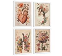 Nacnic Lot De 4 Affiches Anatomie Vintage Posters Et Tableaux Avec Fleurs Cœur Poumons Crâne Et Cerveau Décoration Murale Médicale Taille A3 Cadre Blanc