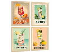 Nacnic Lot De 4 Affiches Cocktails Vintage Tableaux Mojito Gin Tonic Et Limoncello Rétro Coloré Déco Cuisine Bar A3 Sans Cadre
