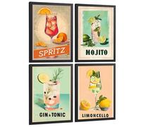 Nacnic Lot De 4 Affiches Cocktails Vintage Tableaux Mojito Gin Tonic Et Limoncello Rétro Coloré Déco Cuisine Bar A3 Cadre Noir