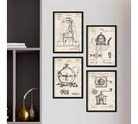 Nacnic Lot de 4 feuilles avec motifs brevetés pour cafetières. Ensemble d'affiches avec inventions et anciens brevets. Café, moulin, cafetière. A4 sans cadre.
