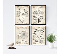 Nacnic Lot de 4 feuilles avec motifs de brevets de bicyclette. Ensemble d'affiches avec inventions et anciens brevets. Vélos, bicyclettes, vélocipèdes, cyclisme Format A4 sans cadre.