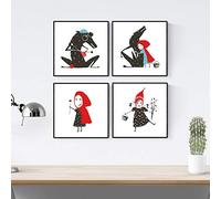 Nacnic Lot de 4 photos du PETIT CHAPERON ROUGE. Affiches avec illustrations. Taille 20x20, sans cadre.