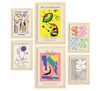 Nacnic Lot de 6 affiches d'art abstrait - Collection de feuilles avec esthétique Collage pour la décoration intérieure - Tailles A3 et A4 - Cadre en bois clair.
