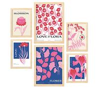 Nacnic Lot de 6 affiches de fleurs. Amour floral. Impressions nature et botanique pour l'aménagement et la décoration d'intérieur. A3 & A4, cadres en bois.