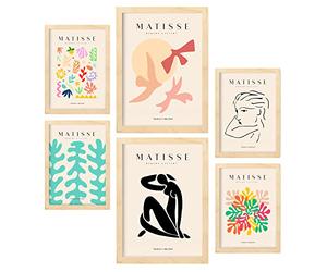 Nacnic Lot de 6 Affiches Henri Matisse. Liberté. Estampes du fauvisme et de l'art abstrait pour l'architecture d'intérieur et la décoration. A3 & A4, cadres en bois.