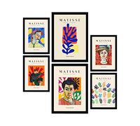 Nacnic Lot de 6 Affiches Henri Matisse. Portraits. Estampes du fauvisme et de l'art abstrait pour l'architecture d'intérieur et la décoration. A3 et A4, cadres noirs.