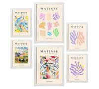 Nacnic Lot de 6 Affiches Henri Matisse. Végétation. Estampes du fauvisme et de l'art abstrait pour l'architecture d'intérieur et la décoration. A3 et A4, cadres blancs.