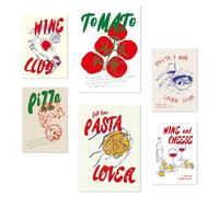 Nacnic Lot de 6 Affiches Illustrations de nourriture et de style pop art Pâtes aux tomates et pizza illustration design pour décorer les murs de la maison. Chambres, bureau A3 et A4 Sans cadre