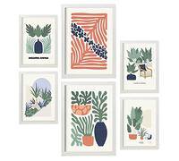 Nacnic Lot de 6 Affiches Minimalisme aux Couleurs Pastel. Collection d'été. Impressions de paysage et de nature pour la décoration intérieure et la décoration. A3 et A4, cadres blancs.
