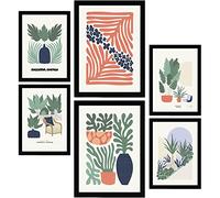 Nacnic Lot de 6 Affiches Minimalisme aux Couleurs Pastel. Collection d'été. Impressions de paysage et de nature pour la décoration intérieure et la décoration. A3 et A4, cadres noirs.
