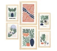 Nacnic Lot de 6 Affiches Minimalisme aux Couleurs Pastel. Collection d'été. Impressions de paysage et de nature pour la décoration intérieure et la décoration. A3 & A4, cadres en bois.