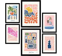 Nacnic Lot de 6 Affiches Minimalisme aux Couleurs Pastel. Douce maison. Impressions de paysage et de nature pour la décoration intérieure et la décoration. A3 et A4, cadres noirs.
