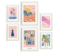Nacnic Lot de 6 Affiches Minimalisme aux Couleurs Pastel. Douce maison. Impressions de paysage et de nature pour la décoration intérieure et la décoration. A3 et A4, cadres blancs.