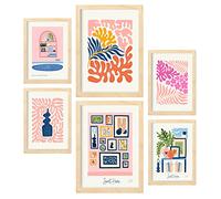 Nacnic Lot de 6 Affiches Minimalisme aux Couleurs Pastel. Douce maison. Impressions de paysage et de nature pour la décoration intérieure et la décoration. A3 & A4, cadres en bois.