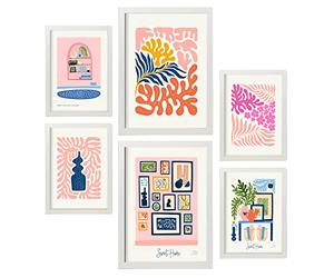 Nacnic Lot de 6 Affiches Minimalisme aux Couleurs Pastel. Douce maison. Impressions de paysage et de nature pour la décoration intérieure et la décoration. A3 et A4, cadres blancs.