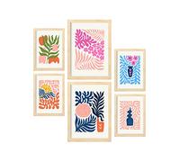 Nacnic Lot de 6 Affiches Minimalisme aux Couleurs Pastel. Flower Power. Impressions de paysage et de nature pour la décoration intérieure et la décoration. A3 & A4, cadres en bois.